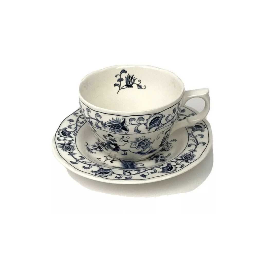 Vintage Nikko Ironstone Tea Cup and Saucer Ming Tree Blue Japan Blue Bonnet